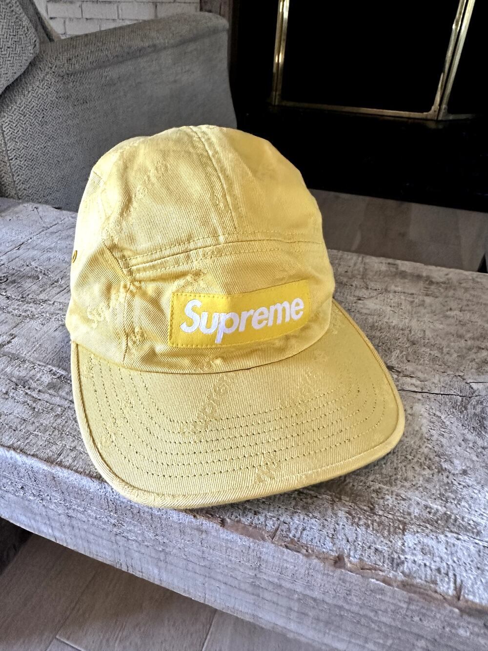 Supreme Mens Camp Cap Logo Yellow Twill Streetwear Unisex